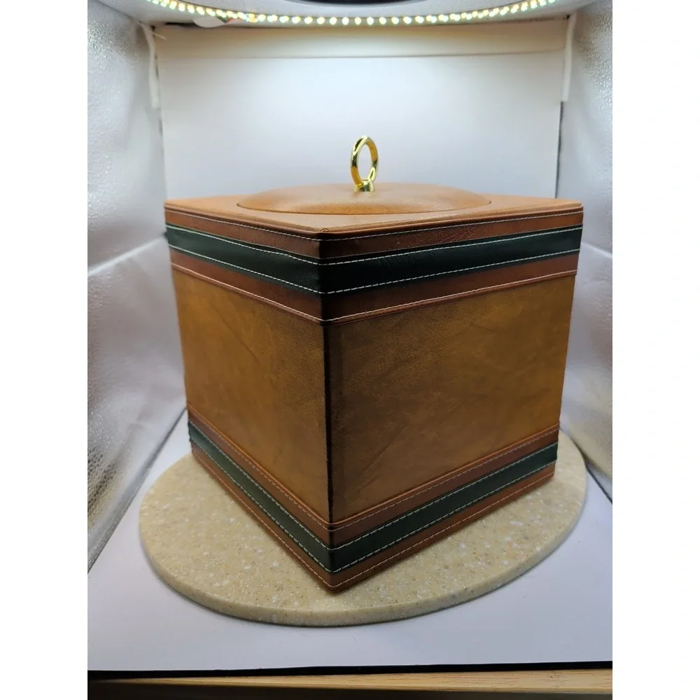 Vintage Georges Briard Brown Faux Leather Insulated Ice Bucket
